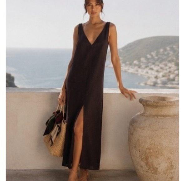 Reformation Dresses & Skirts - Reformation 100% Linen Midi Maxi Dress Sleeveless XS Black Summer Lagenlook Luxe